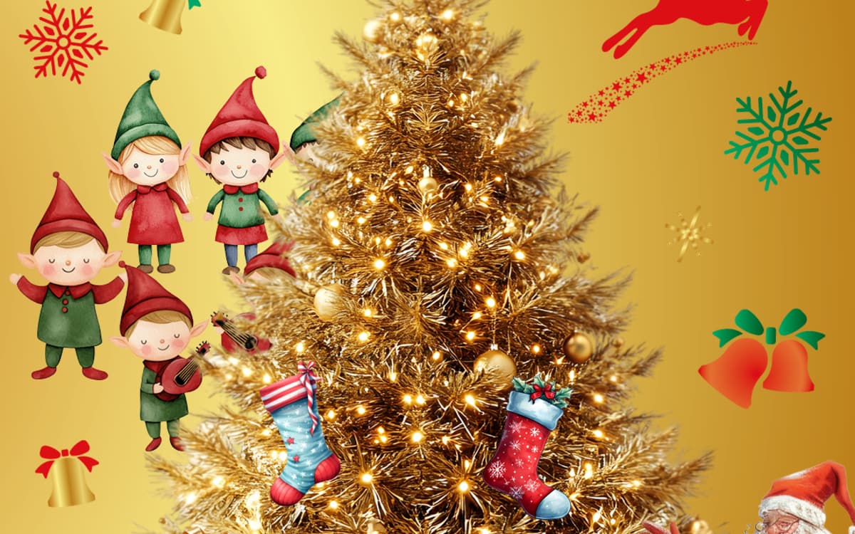 小精灵们围着圣诞树唱歌